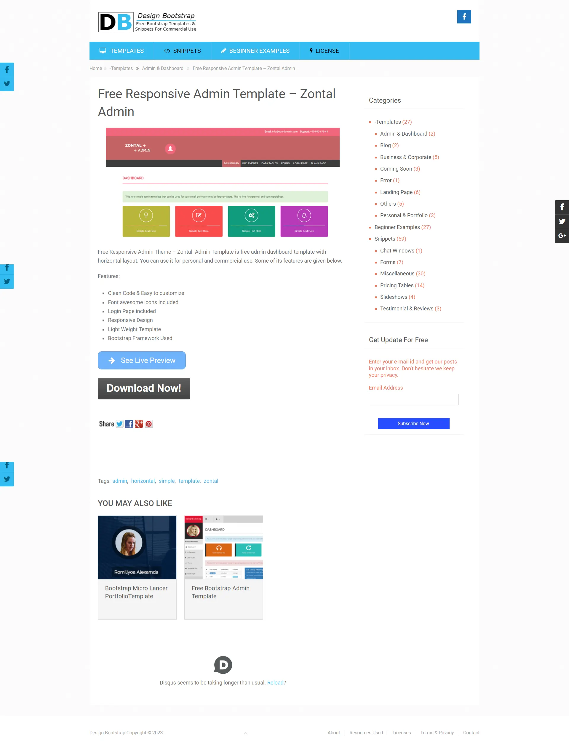  Free Responsive Admin Theme ZONTAL